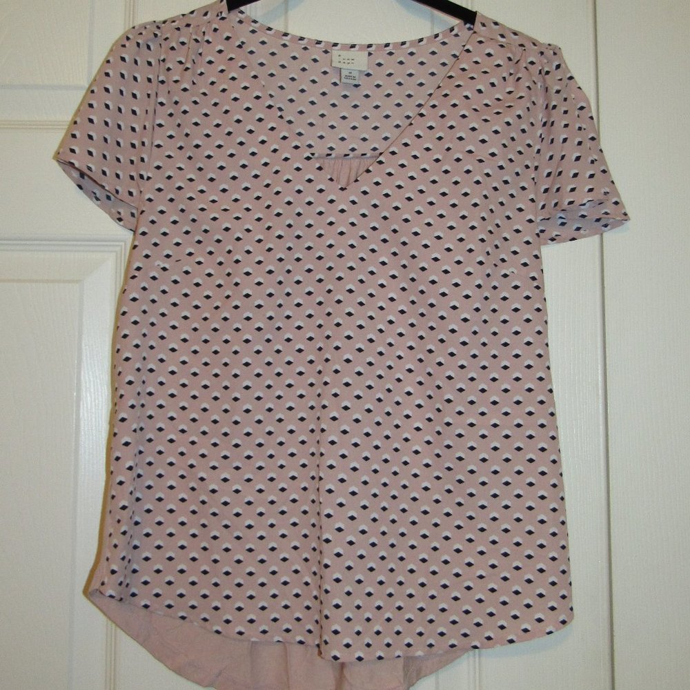 A New Day S Pink Short Sleeve Top with Knit Back Poly